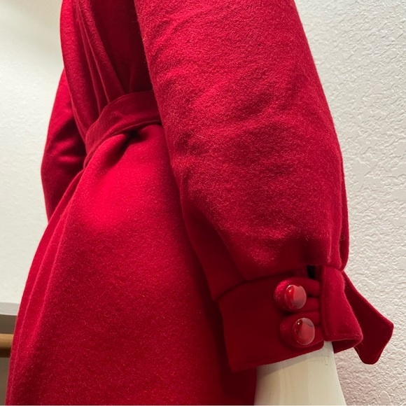 VTG🇺🇸Central Park ILGWU Holiday Christmas Carol Red Wool Long Coat | Sz S - Picture 9 of 16
